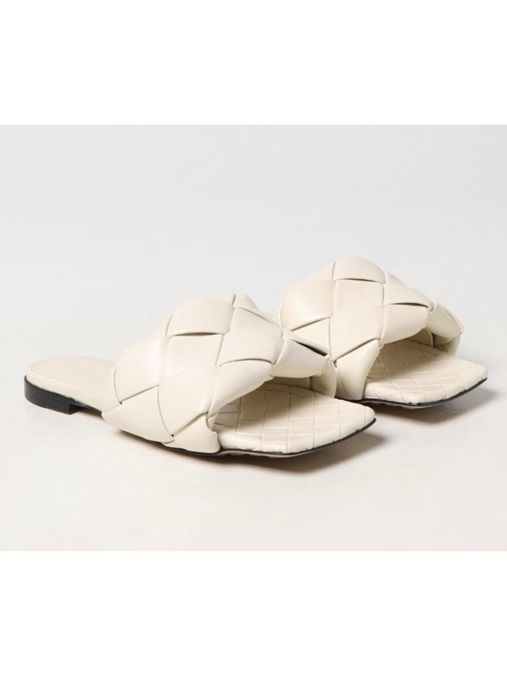 Bottega Veneta Maxi Tubolare Intreccio Lido Flat Sandals Cream White EU38 608853